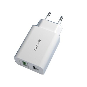 شارژر دیواری فست شارژ تایپ‌سی و یواس‌بی باوین همراه با کابل تایپ سی به لایتنینگ BAVIN 18W Fast Charger Port Portable Wall Charger For Type-C Android and Apple PC351Y