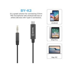 مبدل میکرفون بویا BOYA by-K2 3.5mm TRS Male to Type-C Male Audio Adapter Cable