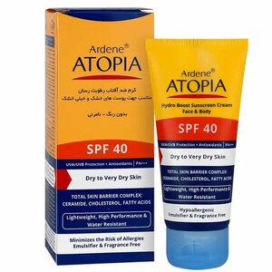 کرم ضد آفتاب بی رنگ آردن آتوپیا با SPF40 برای پوست‌های خشک و خیلی خشک
