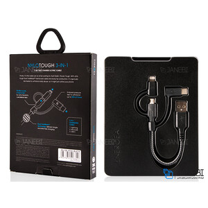 کابل شارژ سریع سه سر میکرو یو اس بی و لایتنینگ و تایپ سی انرژیا Energea Nylotough Cable 3 In 1 Micro USB And Lightning And Type-C 18CM