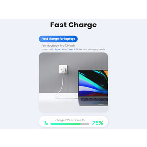 خرید شارژر دیواری فست یو اس بی و تایپ سی 65 وات مک بوک یوسامز USAMS US-CC180 ACC Three Ports GaN Charger EU Plug