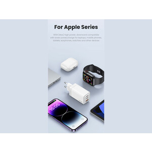شارژر دیواری فست یو اس بی و تایپ سی 65 وات یوسامز USAMS US-CC180 ACC Three Ports GaN Charger EU Plug