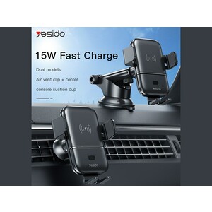 پایه نگهدارنده و شارژر وایرلس یسیدو Yesido C121 Car 15W Fast Qi 2 In 1 Wireless Charger Holder