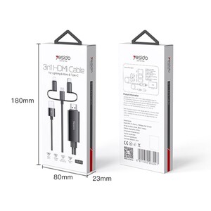 کابل 3سر لایتنینگ،تایپسی،میکرو  به Hdmi یسیدو 4k مدل Yesido HM05 3IN1 HDMI CABLE HM05
