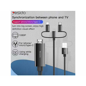 کابل 3سر لایتنینگ،تایپسی،میکرو  به Hdmi یسیدو 4k مدل Yesido HM05 3IN1 HDMI CABLE HM05