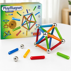 بازی با مغناطیس پلی مگنت PLAY MAGNET مدل 34 قطعه / کیوسی شده