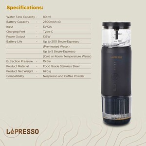 اسپرسوساز 80 میلی‌لیتر شارژی لپرسو