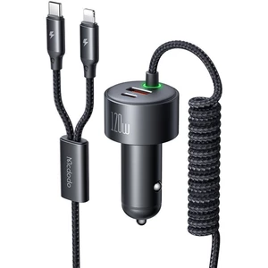 شارژر فندکی فست شارژ ماشین تایپ سی، لایتنینگ و یو اس بی 120 وات مک دودو CC-037