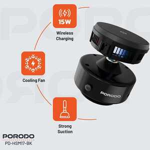 هولدر موبایل، شارژر بی سیم خنک کننده پورودو Porodo مدل PD-HSM17-BK توان 15 وات