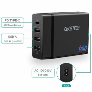 فروش شارژر رومیزی  چویتک Choetech مدل PD72-1C3U چهار پورت 72 وات