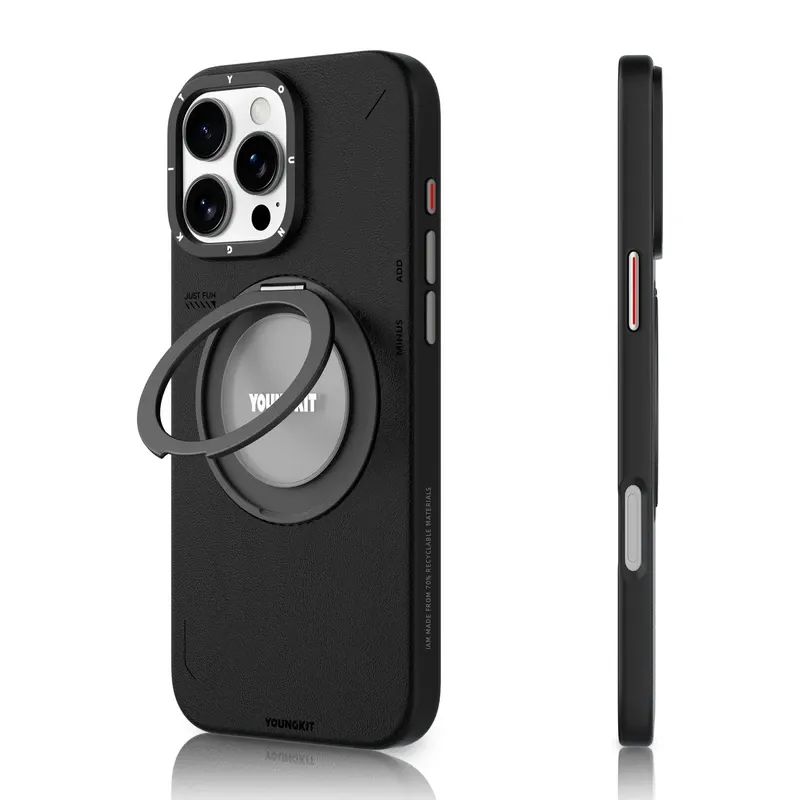 قاب گوشی آیفون iphone 16 pro یانگ کیت Youngkit مدل Leather 360 Rotation Ring Stand Case Magsafe