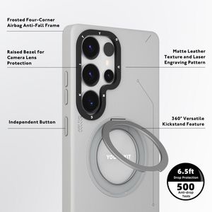 قاب گوشی سامسونگ Samsung S24 Ultra یانگ کیت Youngkit مدل Leather 360° Rotation Ring Stand Case Magsafe