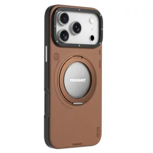 قاب گوشی آیفون iphone 16 pro یانگ کیت Youngkit مدل Leather 360 Rotation Ring Stand Case Magsafe