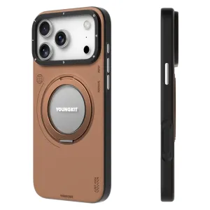 قاب گوشی آیفون iphone 16 pro یانگ کیت Youngkit مدل Leather 360 Rotation Ring Stand Case Magsafe