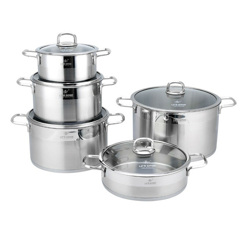 سرویس قابلمه و تابه استیل 10 پارچه لایف اسمایل مدل LIFEP12