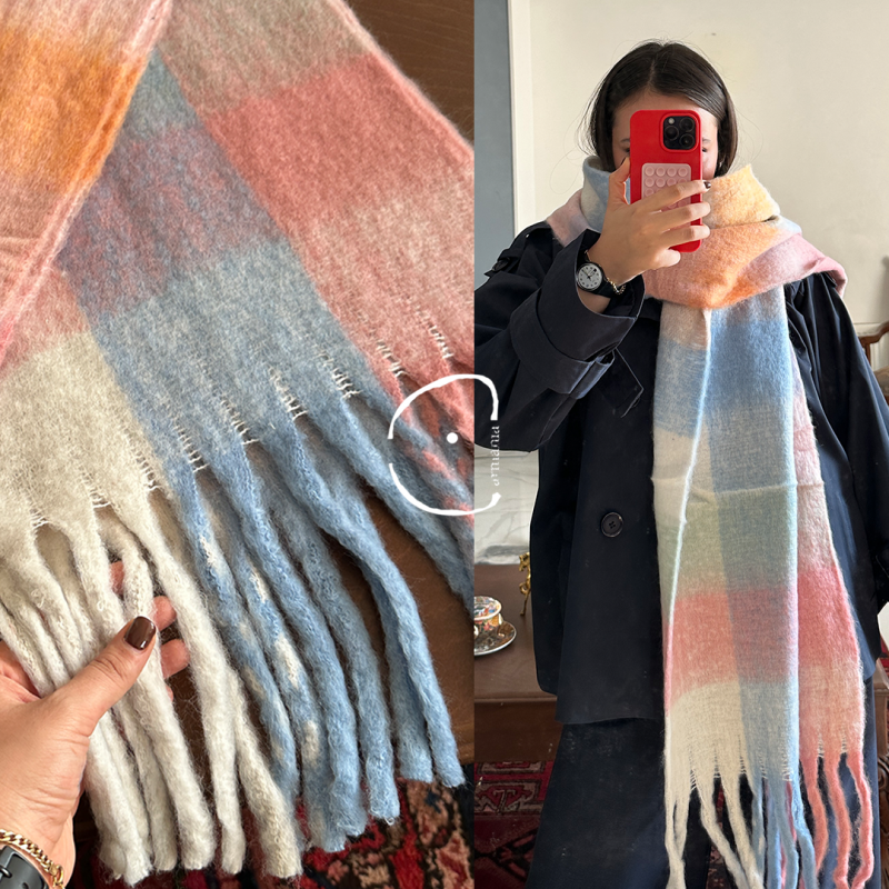 بیگ اسکارف چهارخانه مدل پاستل /Big Scarf