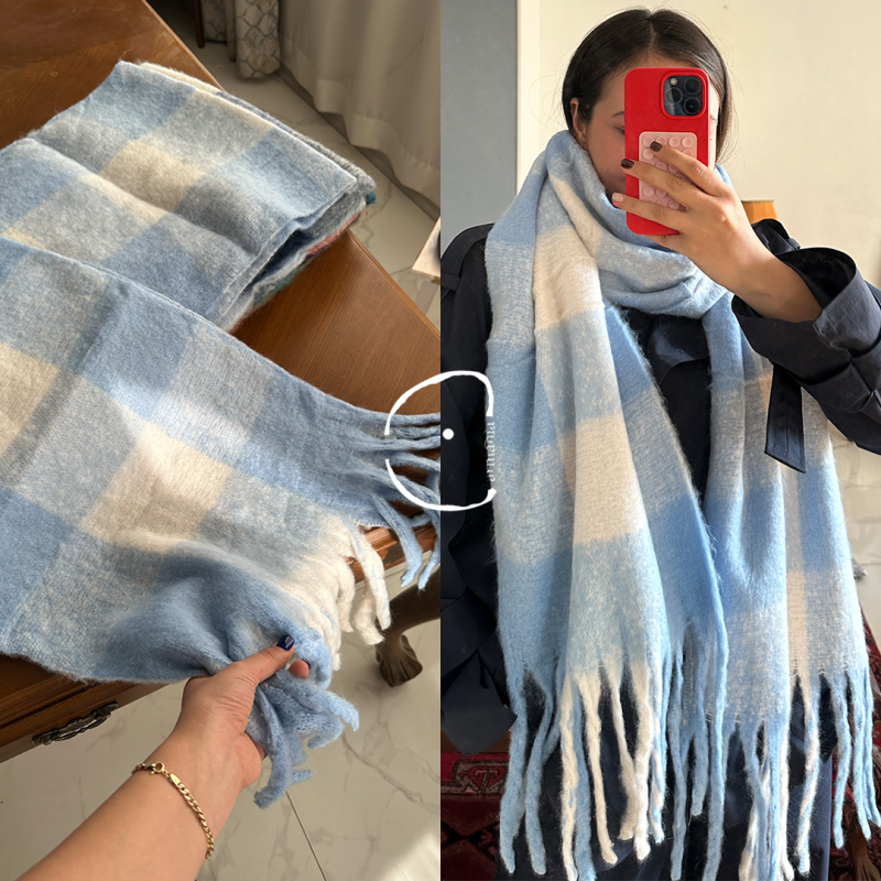 بیگ اسکارف چهارخانه مدل  big scarf/ sky