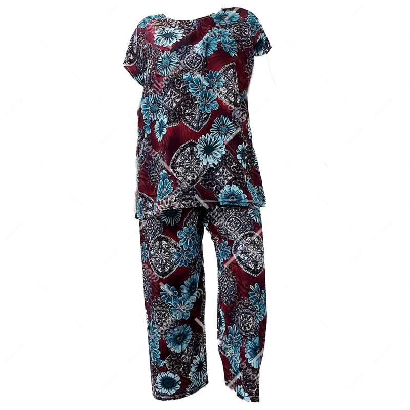 ست بلوز و شلوار راحتی نخی تایلندی طرح 2