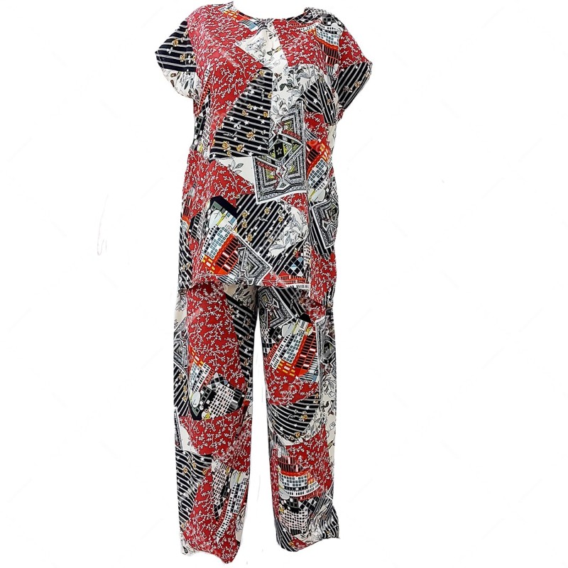 ست بلوز و شلوار راحتی نخی تایلندی طرح 6