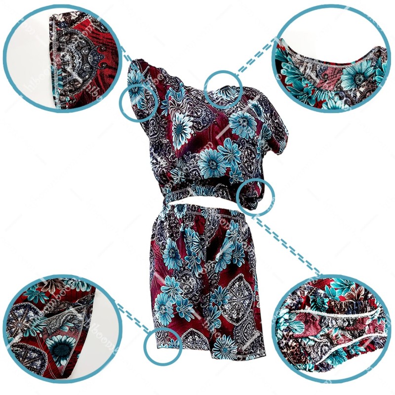 ست تاپ و شلوارک نخی تایلندی طرح 1