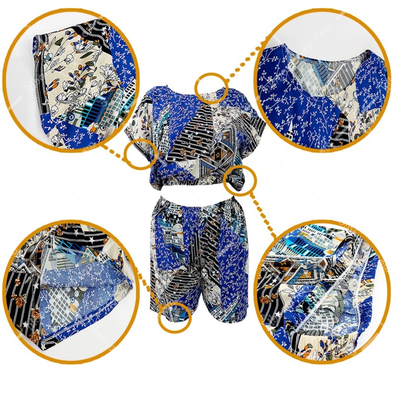 ست تاپ و شلوارک نخی تایلندی طرح 2