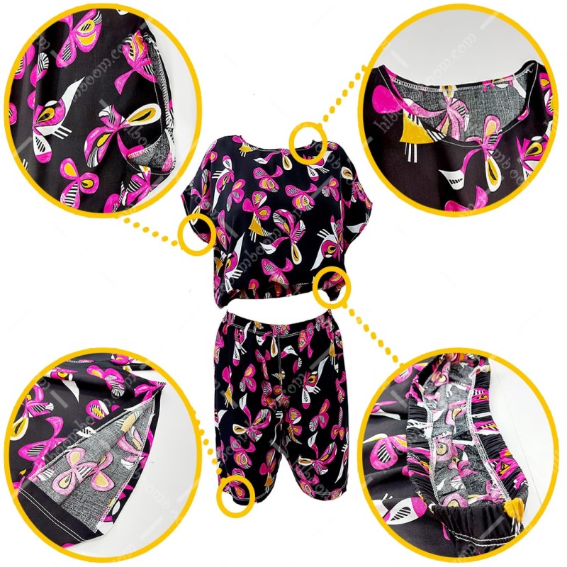 ست تاپ و شلوارک نخی تایلندی طرح 3