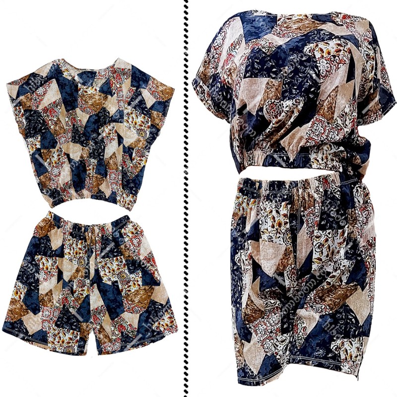 ست تاپ و شلوارک نخی تایلندی طرح 6