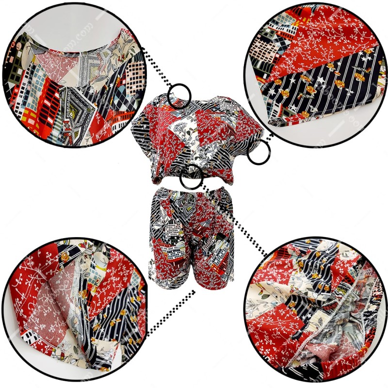 ست تاپ و شلوارک نخی تایلندی طرح 8