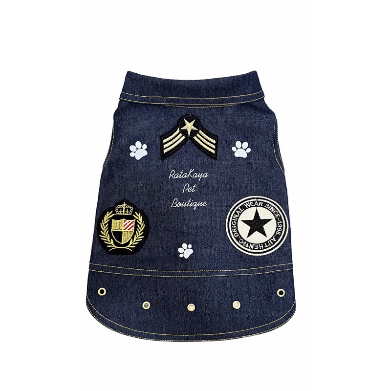 لباس سگ مدل مارشال  کد 0007  | لباس اسپرت سگ با جنس جین کاغذی