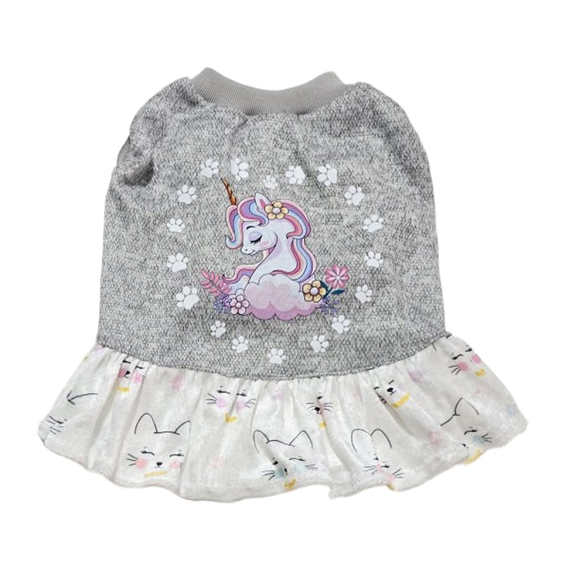 پیراهن دامن‌دار طوسی دخترانه سگ – لباس لطیف و فانتزی برای استایل پاییزی کد R0030