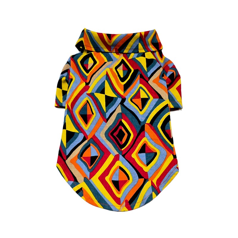 پیراهن پسرانه سگ | مدل هندسی رنگارنگ با یقه ایستاده و جیب قلبی کد R0051