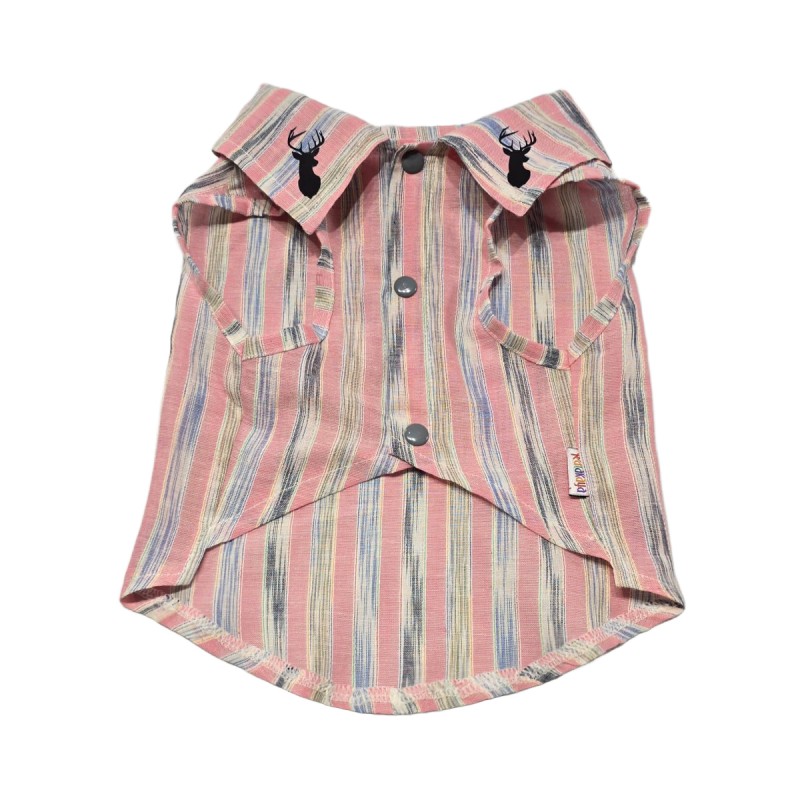 پیراهن حلقه‌ای دخترانه سگ | مدل راه‌راه ملایم با یقه دکمه‌دار و جیب دکمه‌دار کد R0056