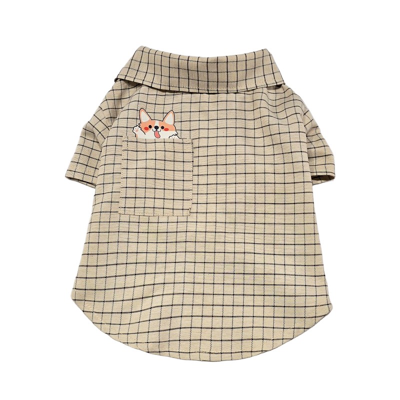 پیراهن پسرانه سگ | مدل چهارخونه قهوه‌ای با یقه رسمی و دکمه‌دار کد R0063