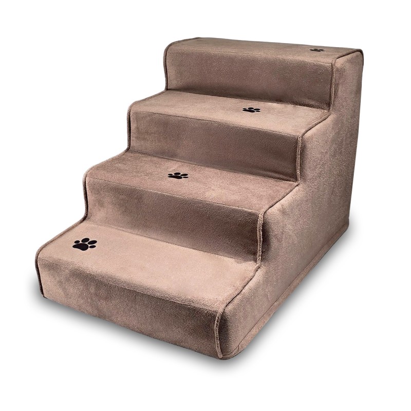 پله سگ ۴ پله‌ای | مدل قهوه‌ای مخملی با فوم پلی‌اتیلن سبک و مقاوم کد 1072