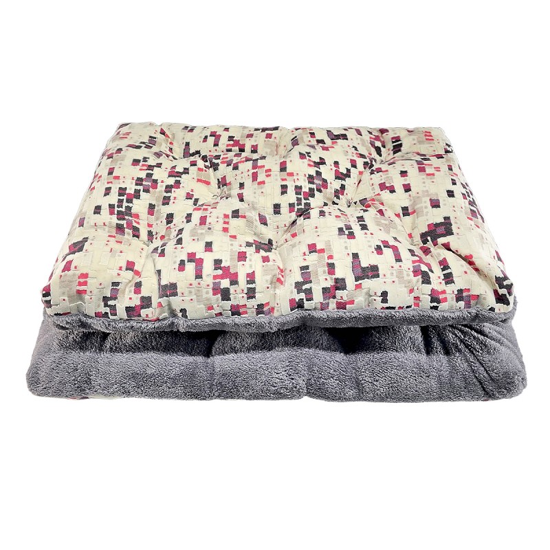 تشک دو‌رو سگ طرح پیکسلی | پارچه مبلی و تدی طوسی تیره با طراحی خاص و قابل شست‌وشو کد 7002