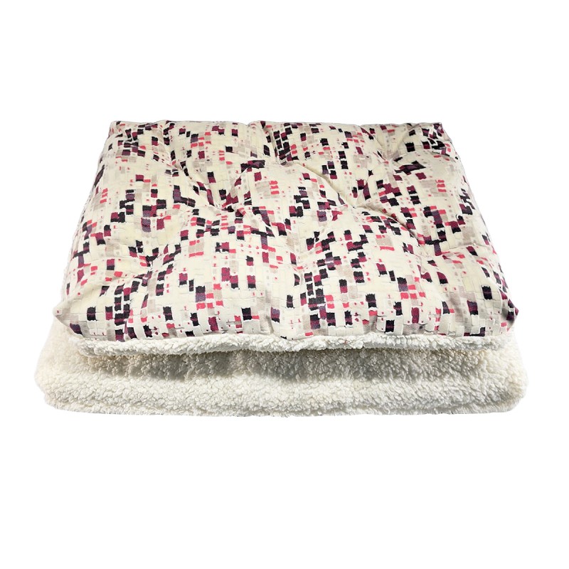 تشک دو‌رو سگ طرح پیکسلی | پارچه مبلی و تدی کرم شیری با طراحی خاص و قابل شست‌وشو کد 9002