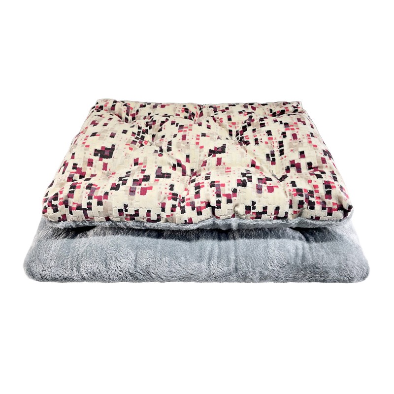 تشک دو‌رو سگ طرح پیکسلی | پارچه مبلی و تدی طوسی روشن با طراحی خاص و قابل شست‌وشو کد 1202