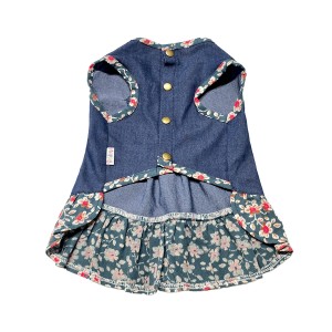 پیراهن نخی دخترانه سگ | لباس سبک و گل‌دار با طراحی چین‌دار و پچ کارتونی کد R0040