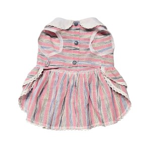 پیراهن نخی دخترانه سگ | لباس سبک و گل‌دار با طراحی چین‌دار و بج کارتونی کد R0040