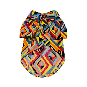 پیراهن پسرانه سگ | مدل هندسی رنگارنگ با یقه ایستاده و جیب قلبی کد R0051