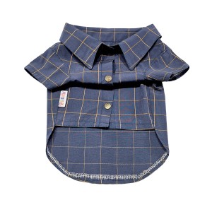 پیراهن پسرانه سگ | مدل چهارخانه سرمه‌ای با یقه کلاسیک و دکمه‌دار کد R0052