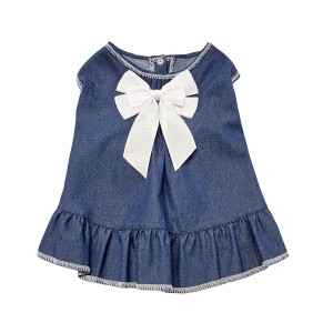 پیراهن جین دخترانه سگ | مدل پاپیونی با دامن چین‌دار کد R0053