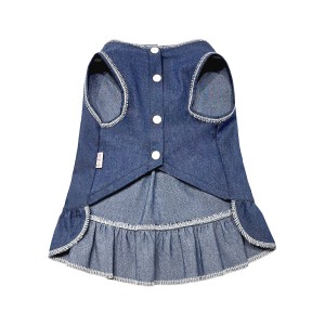 پیراهن جین دخترانه سگ | مدل پاپیونی با دامن چین‌دار کد R0053