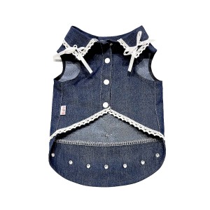 پیراهن جین دخترانه سگ | مدل باربی با تزئینات فانتزی و دامن گلدار کد R0054