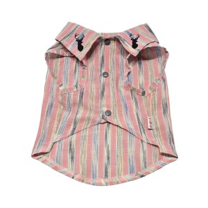 پیراهن حلقه‌ای دخترانه سگ | مدل راه‌راه ملایم با یقه دکمه‌دار و جیب دکمه‌دار کد R0056