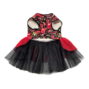 لباس سگ دخترانه مشکی قرمز | مدل اناری با دامن تور و پاپیون مجلسی کد R0057