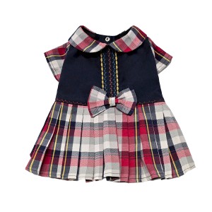 لباس سگ دخترانه چهارخونه | مدل کلاسیک با یقه پترپن و پاپیون کمری کد R0064