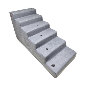 پله VIP سگ سفارشی | مدل ۵ پله طوسی با چاپ اسم پت و طراحی مقاوم کد 1263