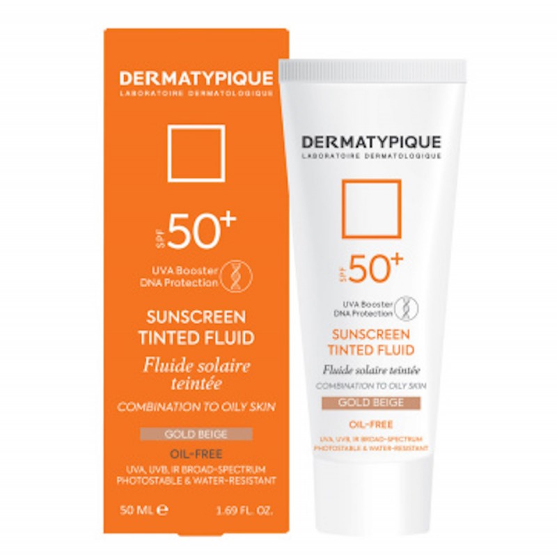 کرم ضد آفتاب رنگی پوست مختلط و چرب بژ طلایی درماتیپیک