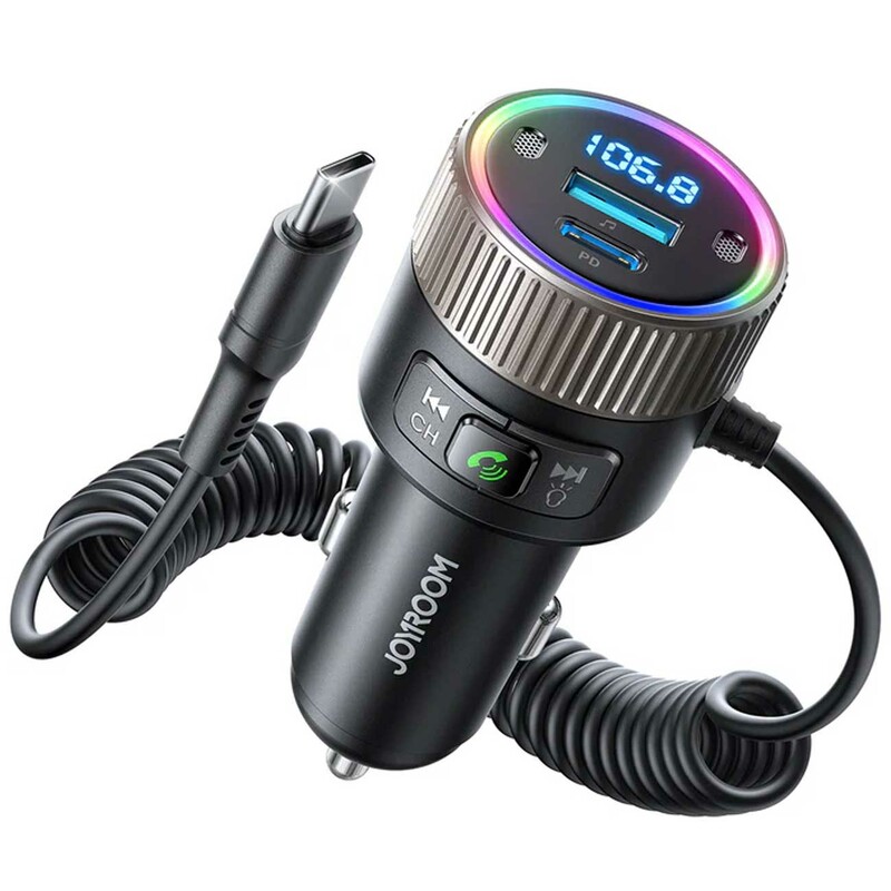 شارژر فندکی فست شارژ ماشین 60 وات تایپ سی و گیرنده بلوتوثی جویروم JR-CCB02